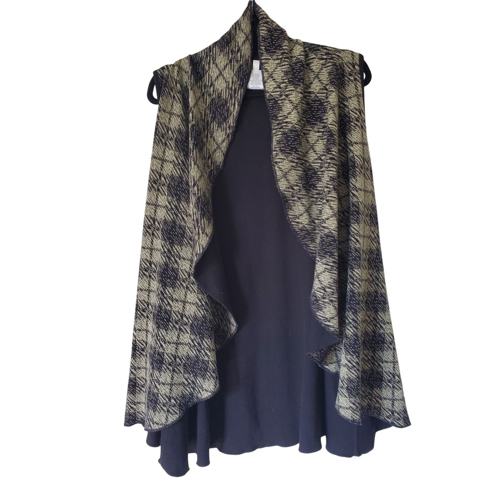 Parsley & Sage Womens XL Open Front Draped Layered Vest Black Green Art To Wear